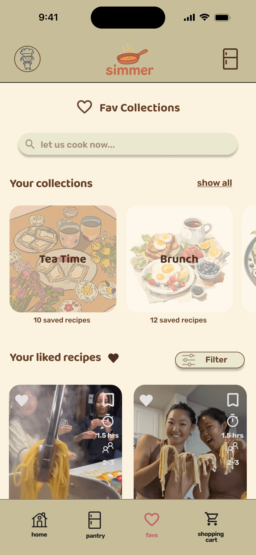 Saved recipes organized into Simmer favorite collections.