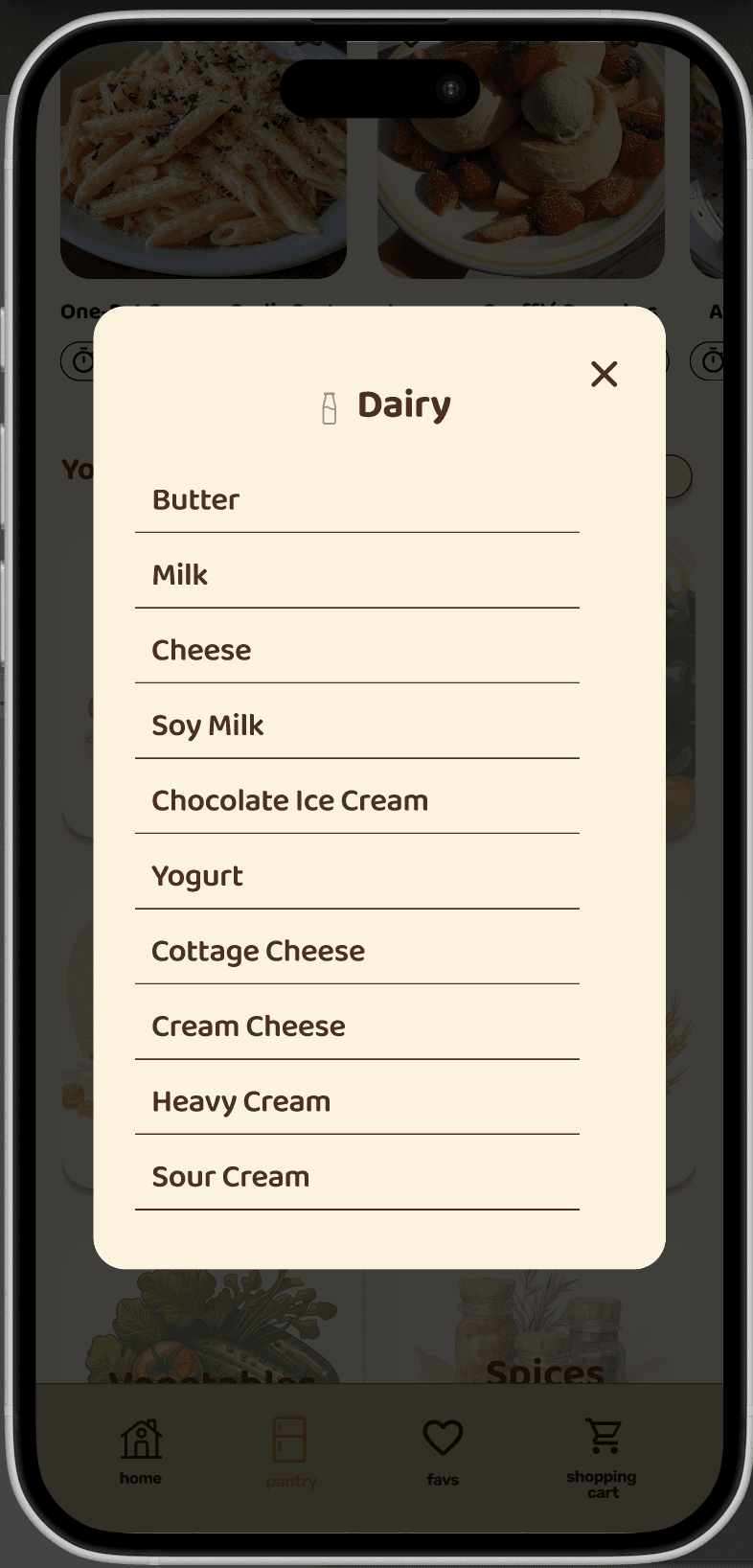 Dairy ingredients saved in the Simmer pantry.